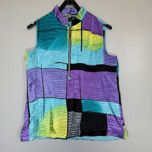Jamie Sadock Sleeveless Top Size M Multi-color Crinkle knit Embellished Top